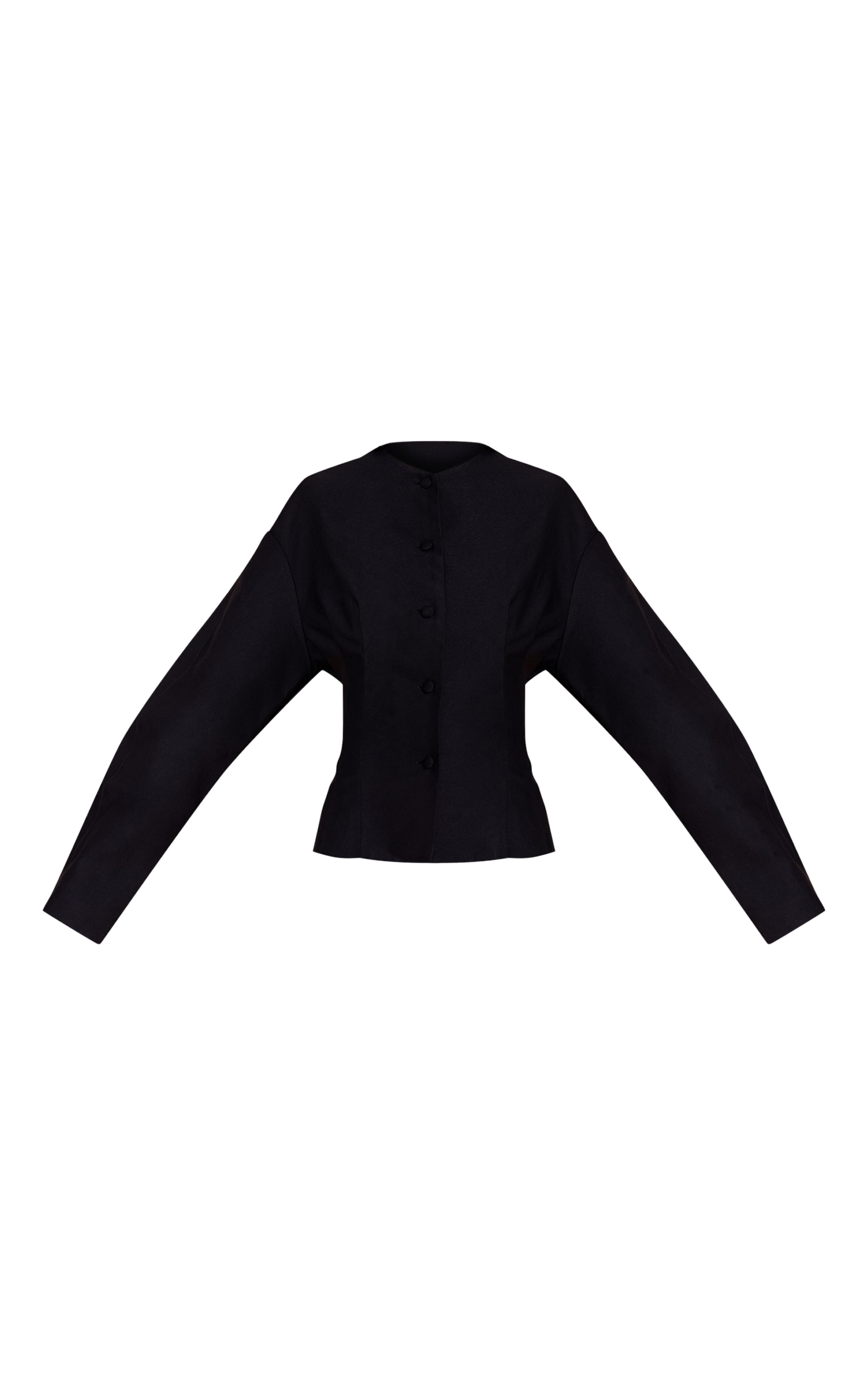 Black Tailored Woven Boxy Balloon Sleeve Blazer image 5