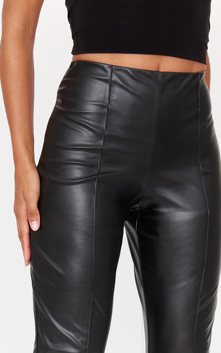 Black Faux Leather Pintuck Detail Leggings image 4