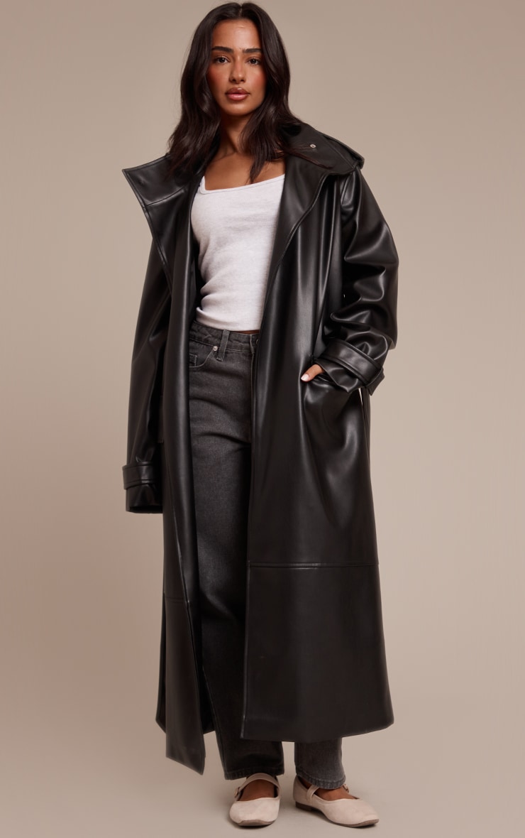 Petite Black Tie Waist Maxi Trench Coat Petite PLT AUS