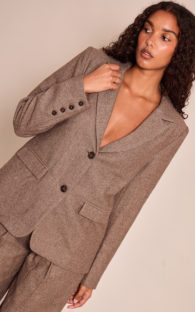 Brown Dogtooth Brushed Tailored Blazer