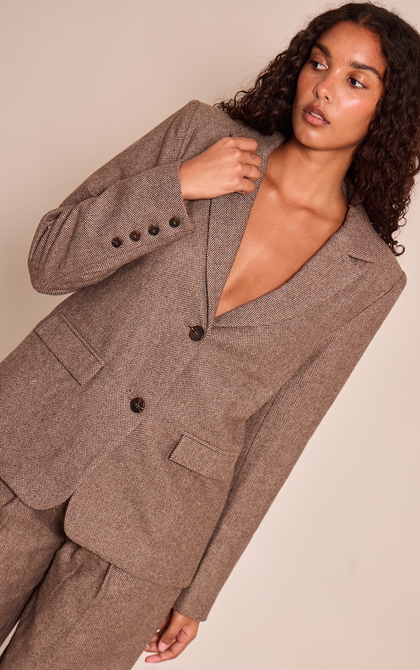 Blazer de tailleur marron à pieds de poule