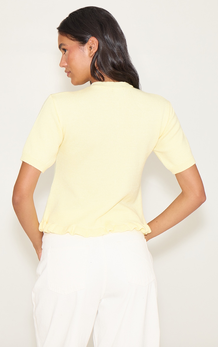Yellow Knit Ruffle Detail Short Sleeve Cardigan image 2