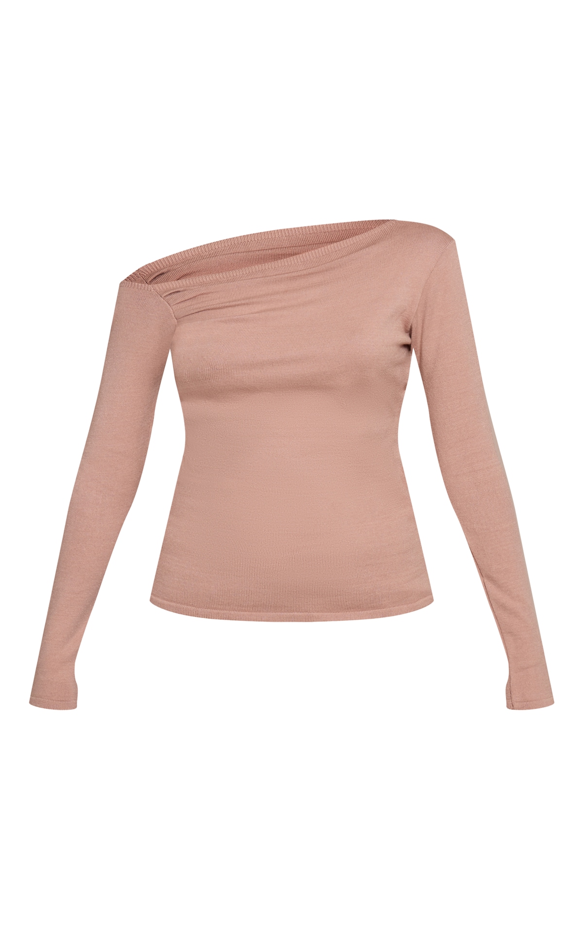 Taupe Asymmetric Knitted Top Knitwear PLT USA