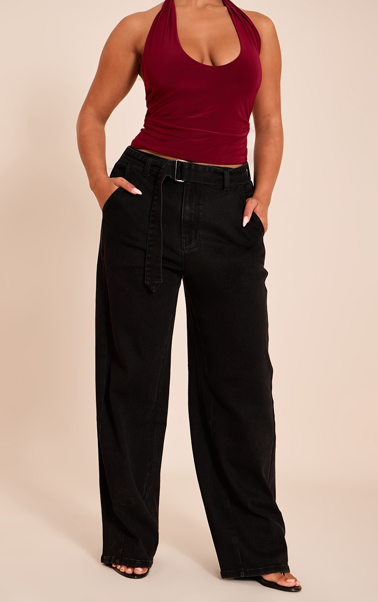Shape Jean large stretch noir à taille haute et ceinture image 2