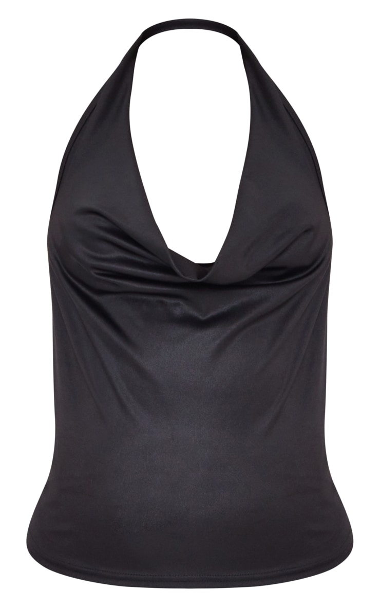 Shape Black High Shine Cowl Neck Top image 5