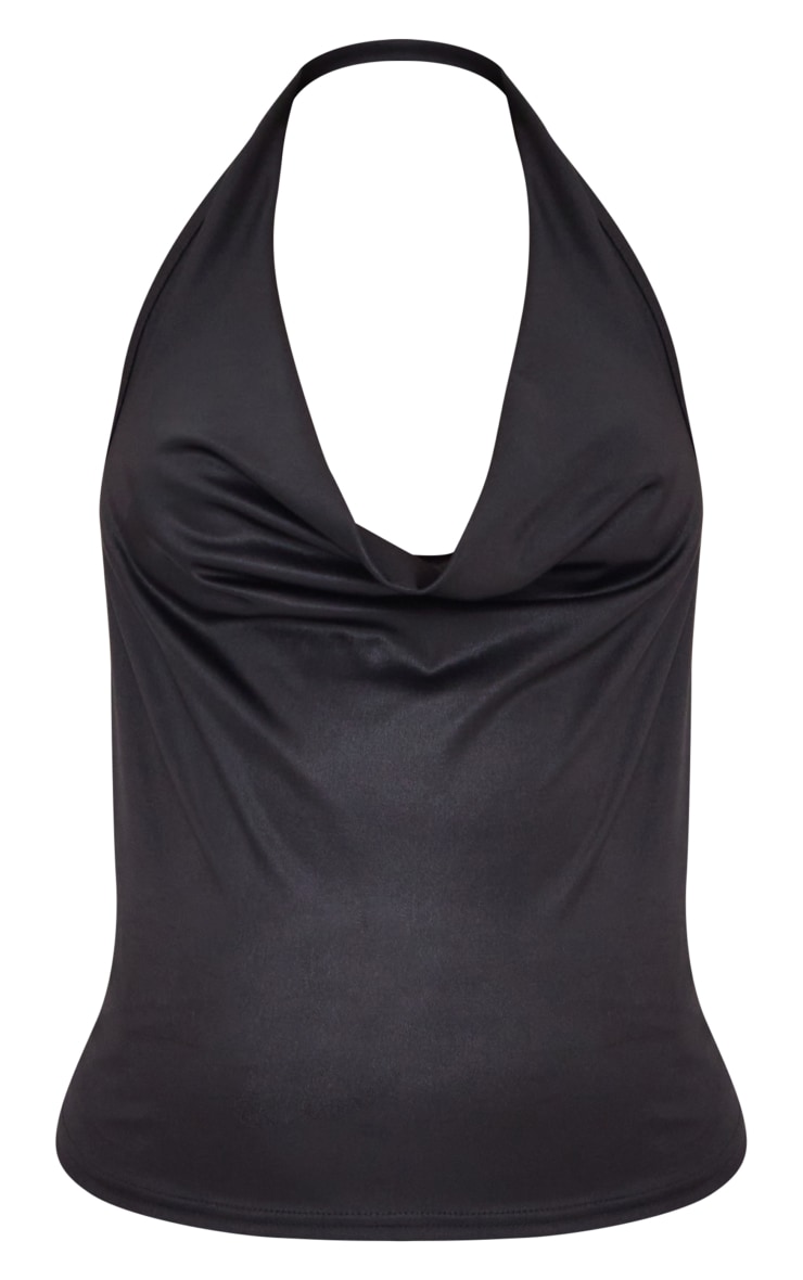  Shape Black High Shine Cowl Neck Top image 5