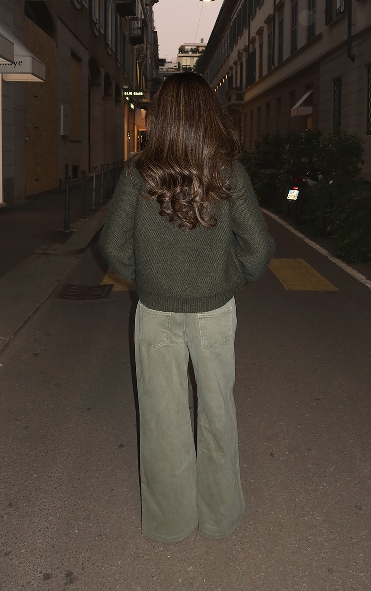 Dark Khaki Mid Waist Straight Leg Jeans image 3