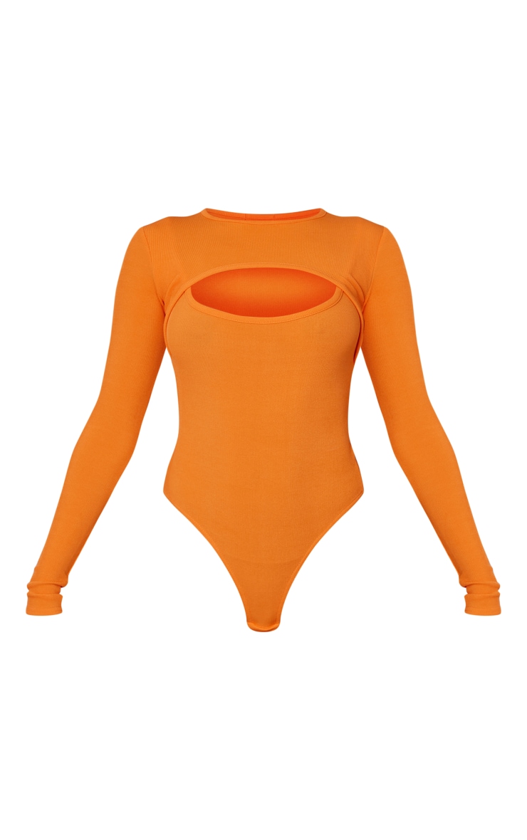 Orange Rib Arm Warmer Cut Out Detail Bodysuit image 2