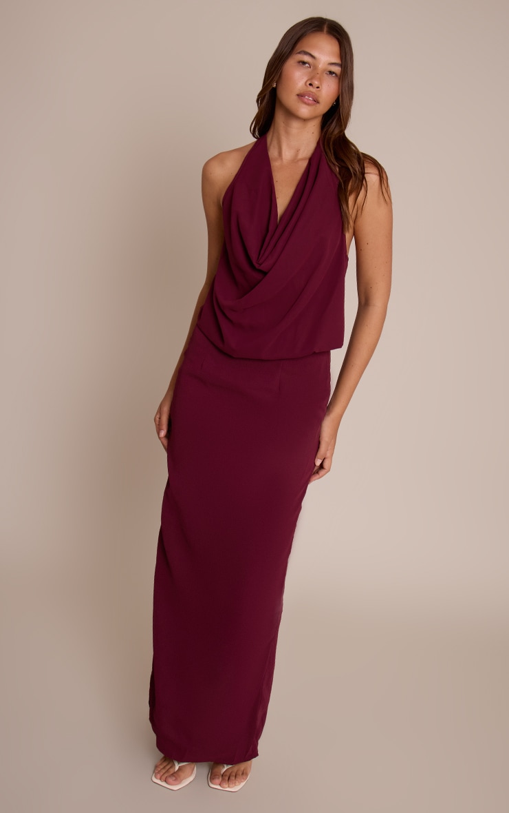 Plum Chiffon Halterneck Cowl Maxi Dress image 3