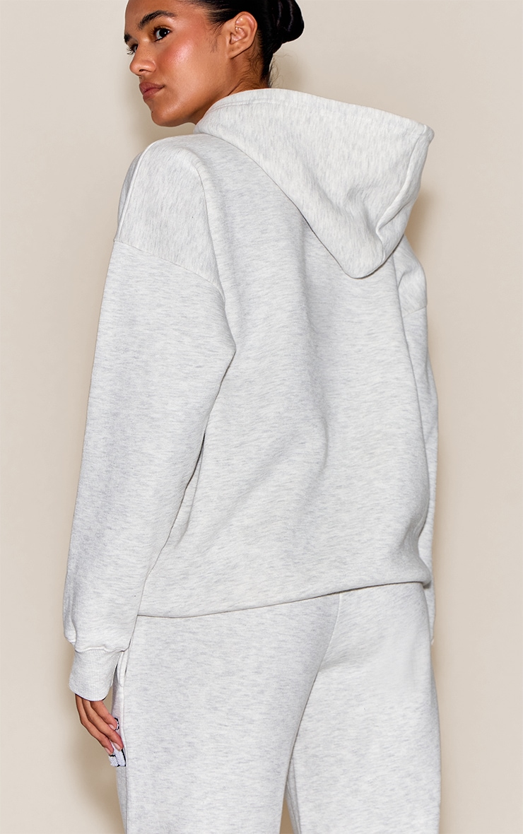 Ash Grey Plt Borg Applique Oversized Hoodie image 2