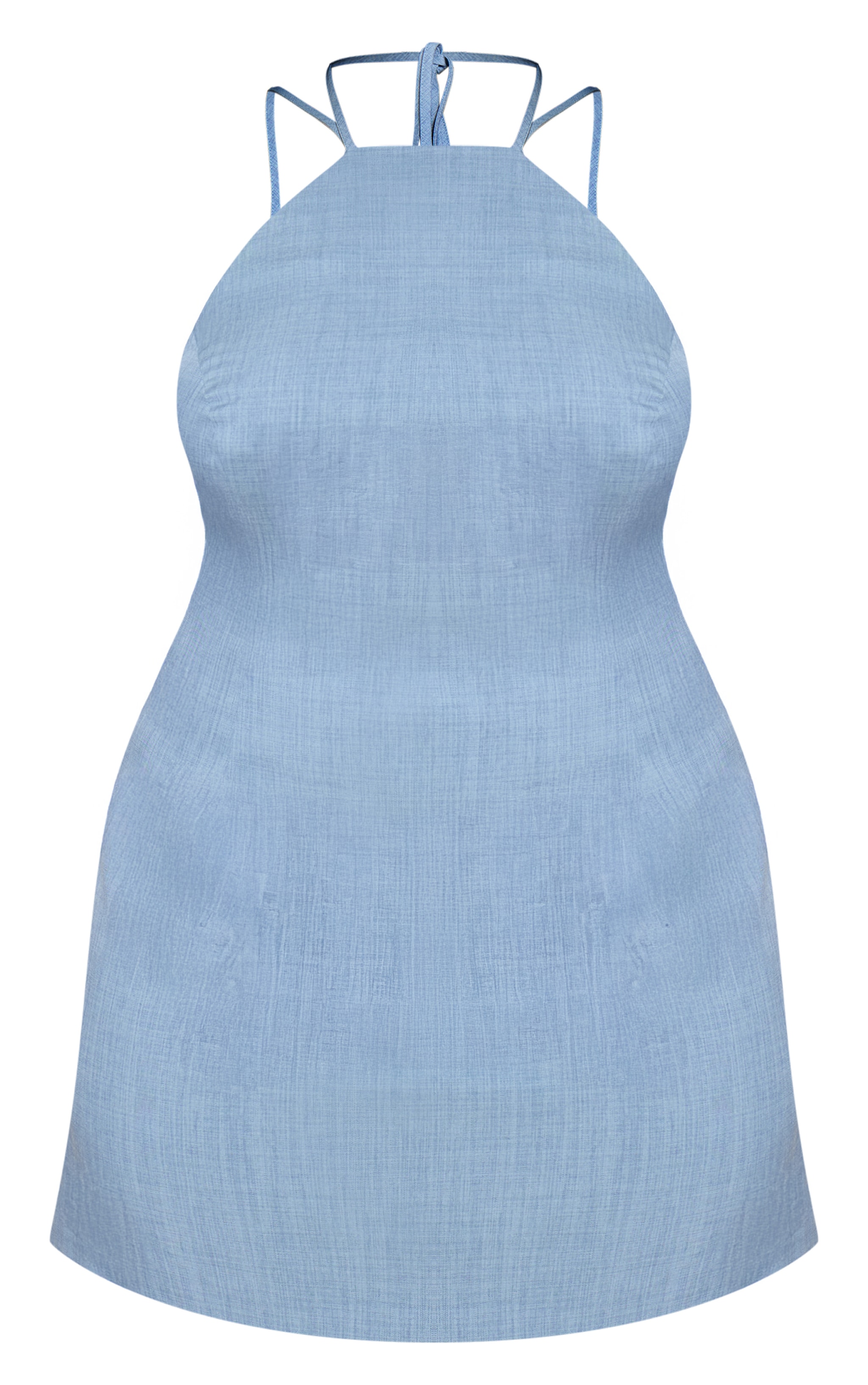 Plus Steel Blue Woven Halter Neck A- Line Mini Dress image 5