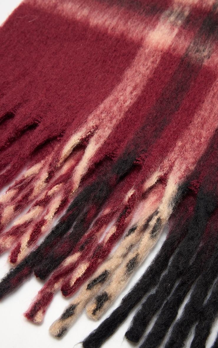 Burgundy Plaid Tassel Scarf image 3