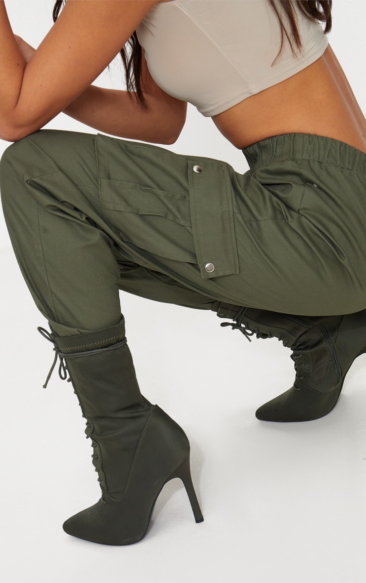 khaki pocket detail cargo trousers