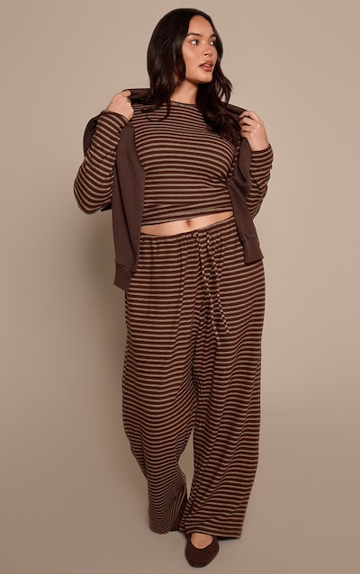 Plus Chocolate Striped Soft Fleece Straight Leg Sweatpants