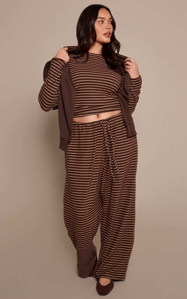Plus Chocolate Striped Soft Fleece Straight Leg Sweatpants