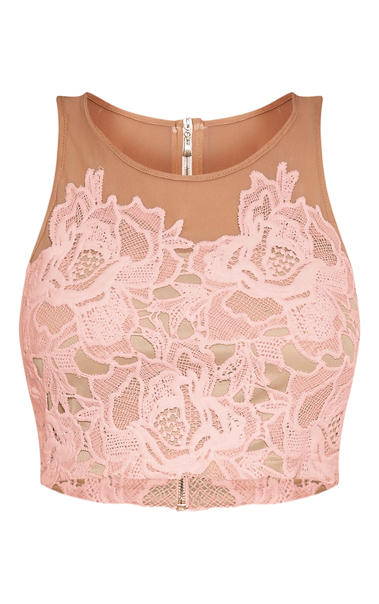 Virginia Baby Pink Lace Crop Top Crop Tops PrettyLittleThing