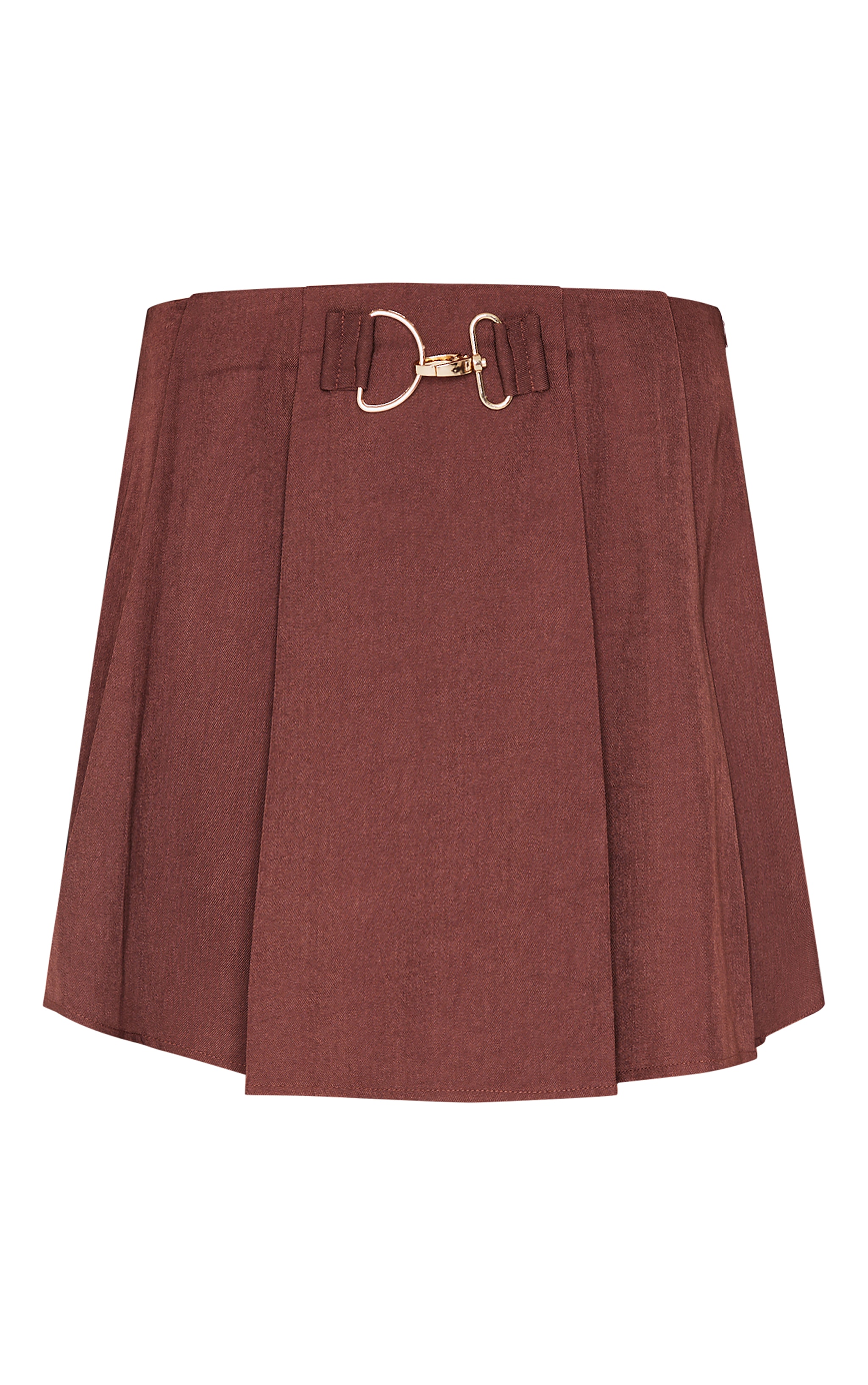 Micro jupe de tailleur tissée chocolat plissée à détail boucle image 6