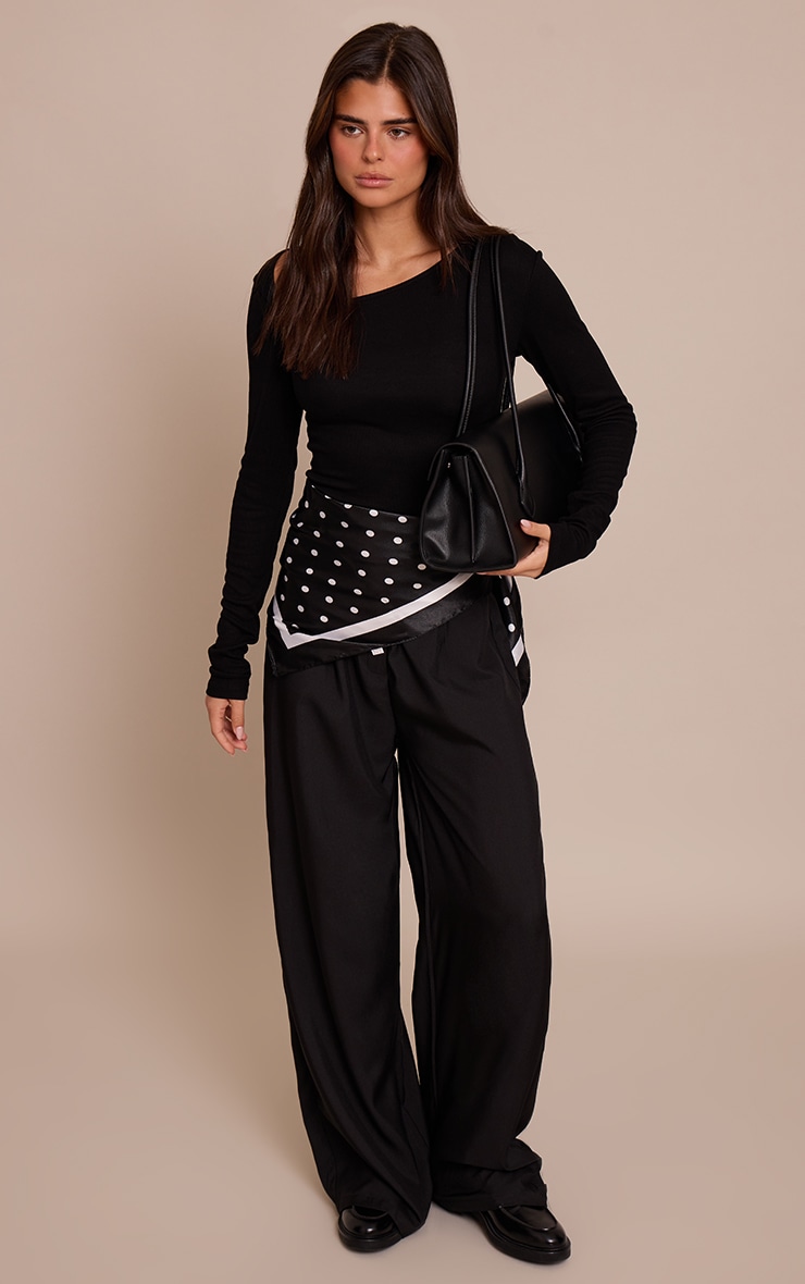 Black Soft Rib Asymmetric Detail Fitted Longline Top image 3