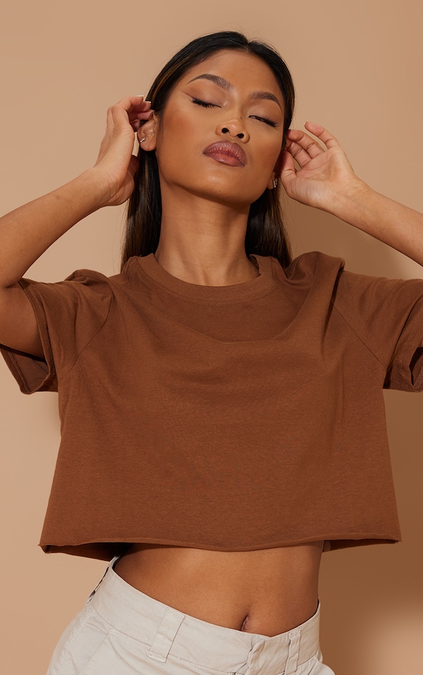 Cotton Chocolate Oversized Crop T-Shirt