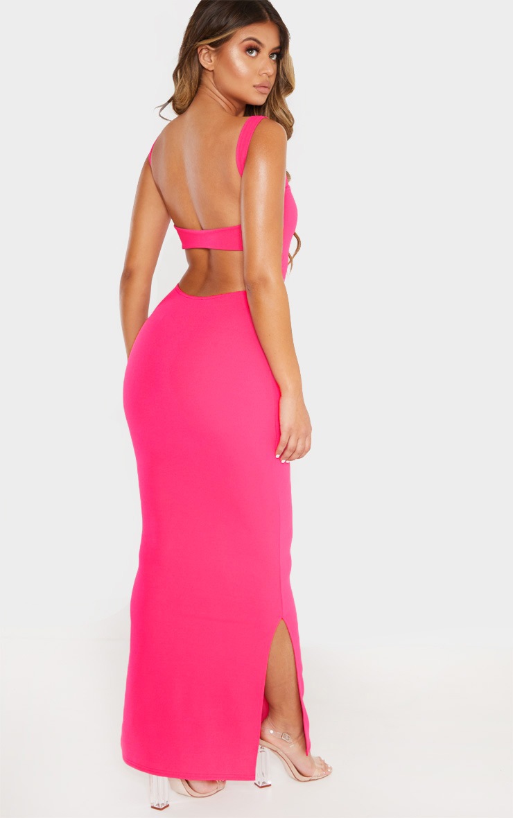 Hot Pink Square Neck Open Back Maxi Dress