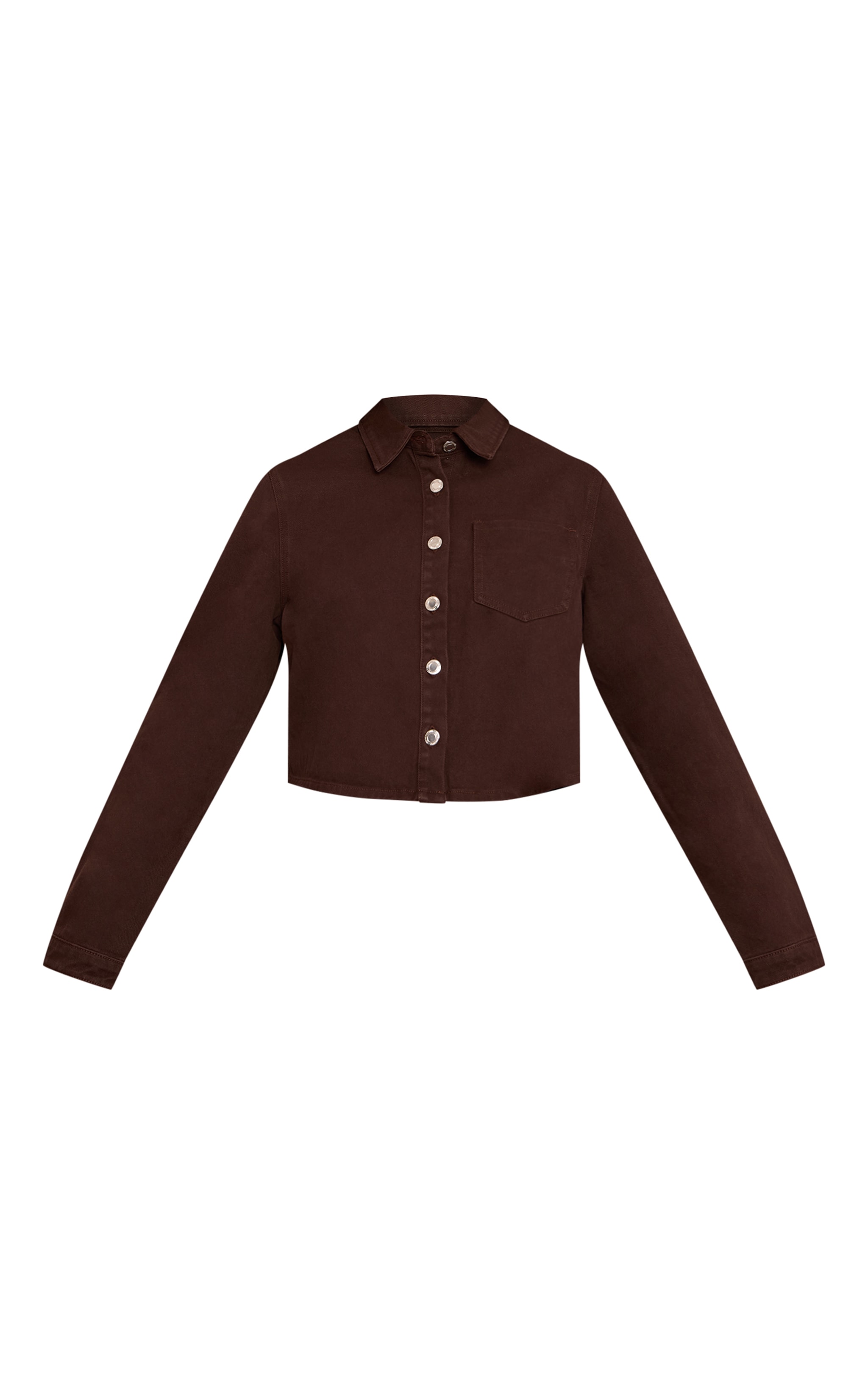 Chocolate Raw Hem Cropped Denim Shirt image 5