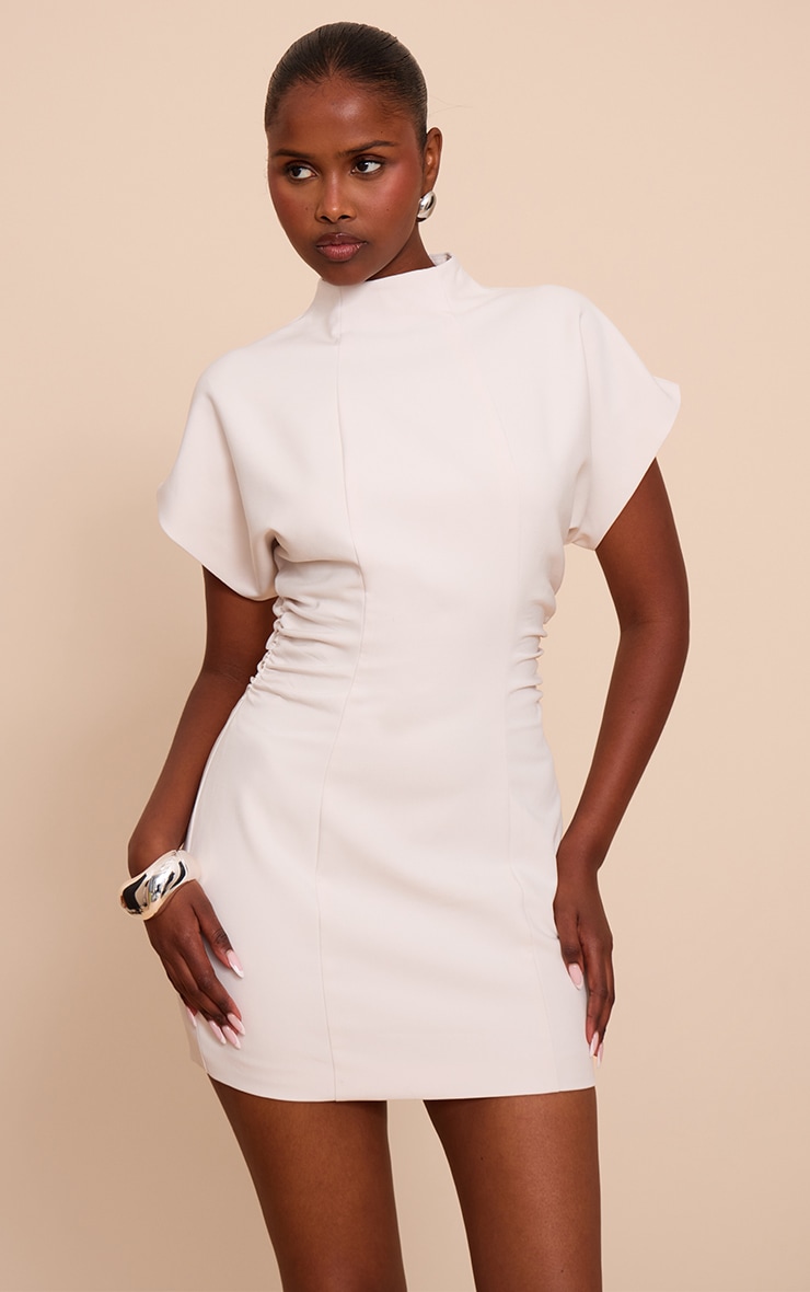 Cream Cap Sleeve Ruched Detail Mini Dress image 1
