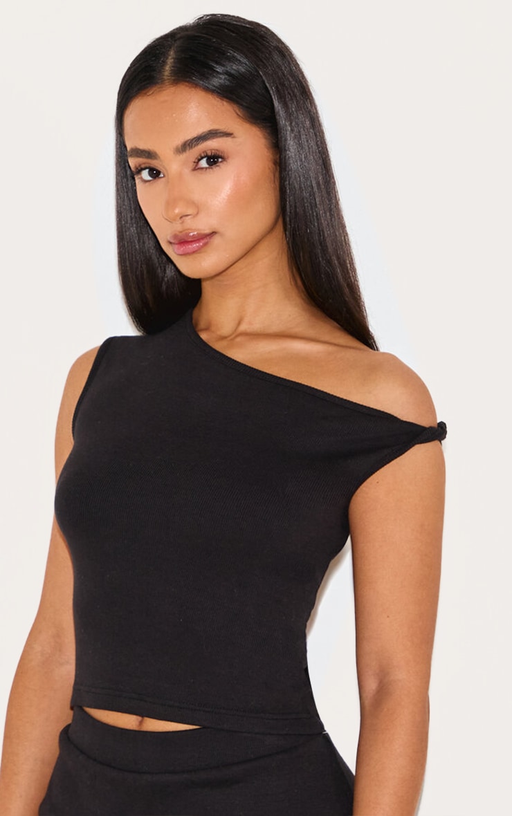 Petite Black Ribbed Twist Detail Top image 4