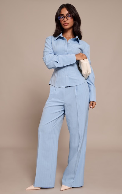 Pantalon de tailleur Petite bleu à fines rayures