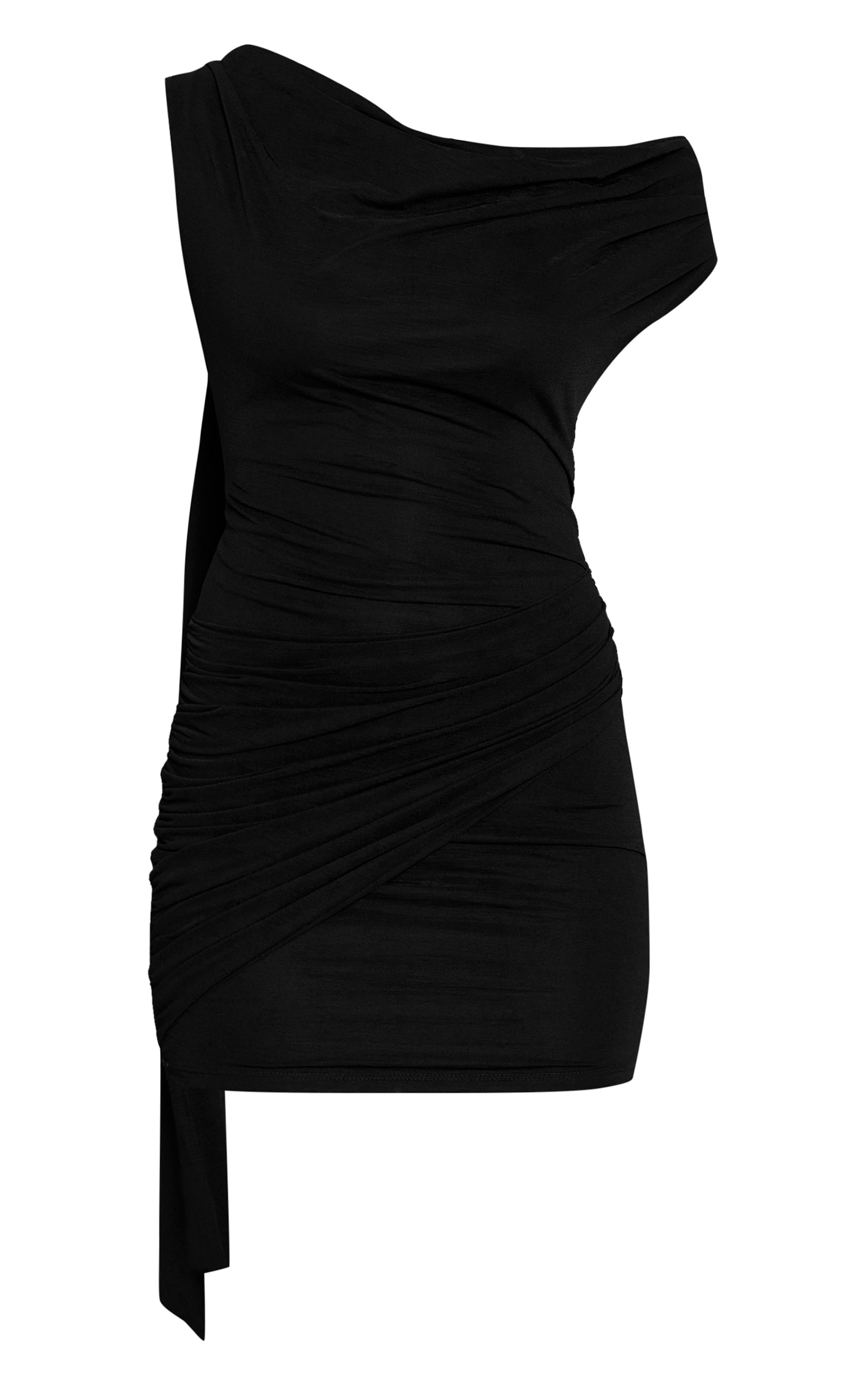 Black Double Slinky One Sleeve Slinky Mini Dress image 5