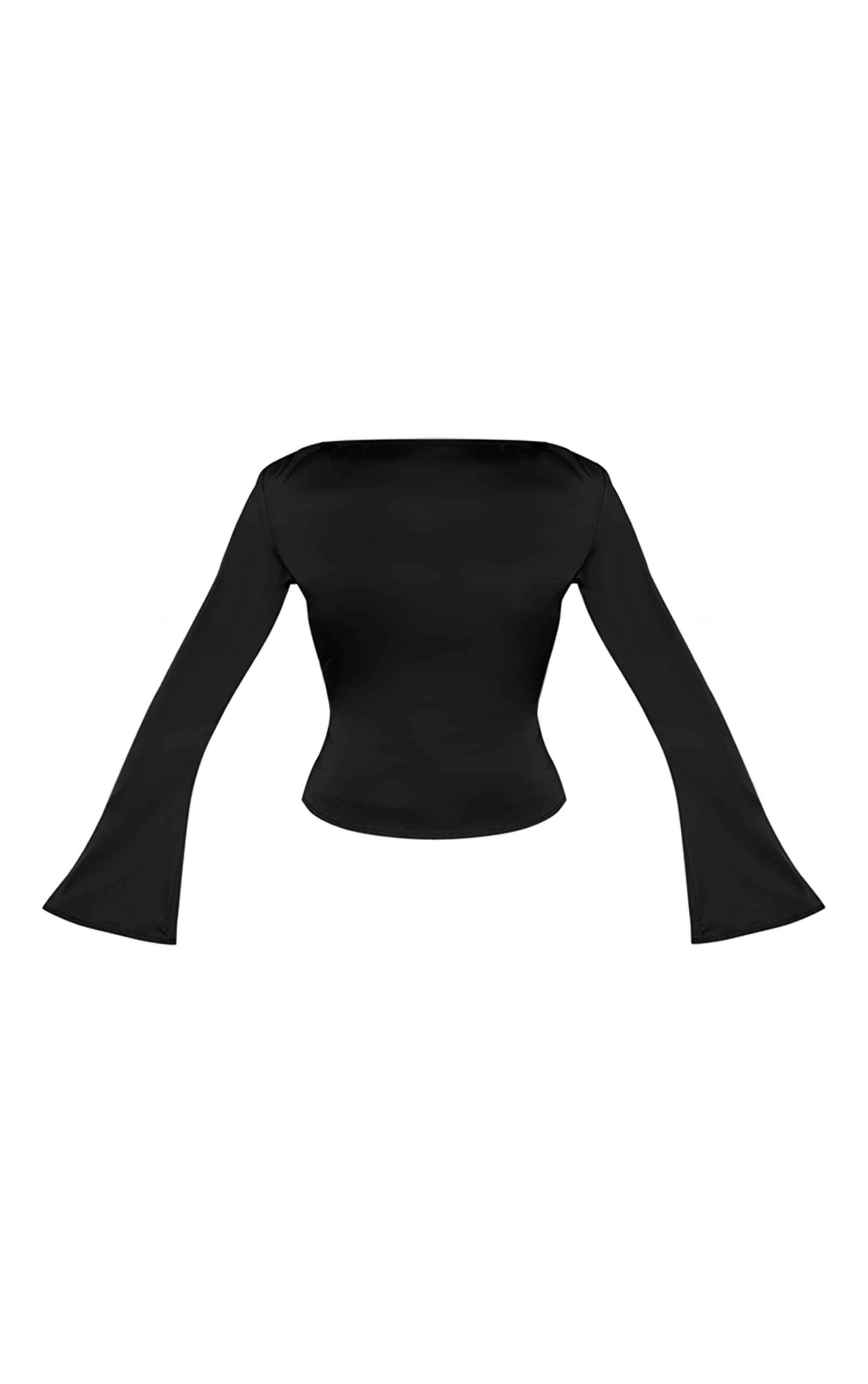 Black Satin Boatneck Long Sleeve Top image 5