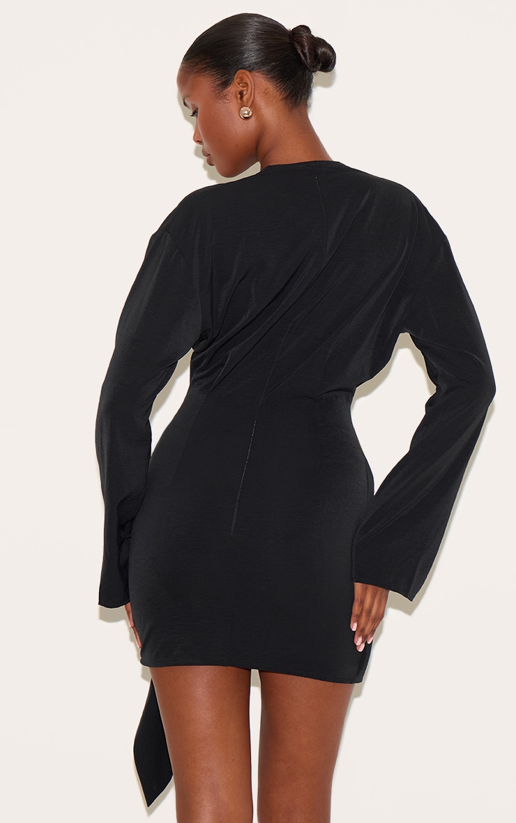Black Woven Plunge Wrap Shirt Dress image 2