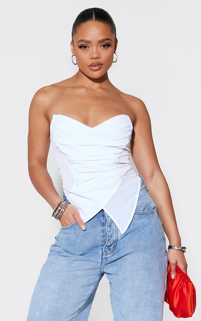 White Woven Asymmetric Pointed Hem Corset