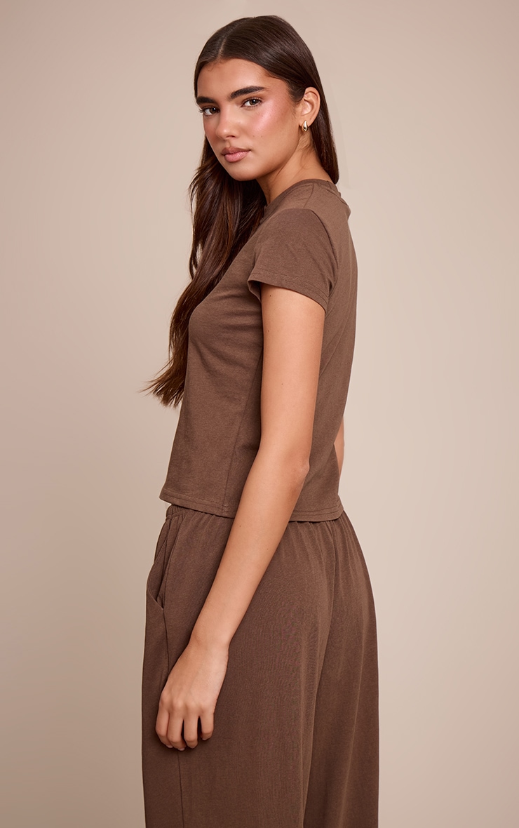 Chocolate Brown Soft Textured Relaxed Short Sleeve T-Shirt image 2