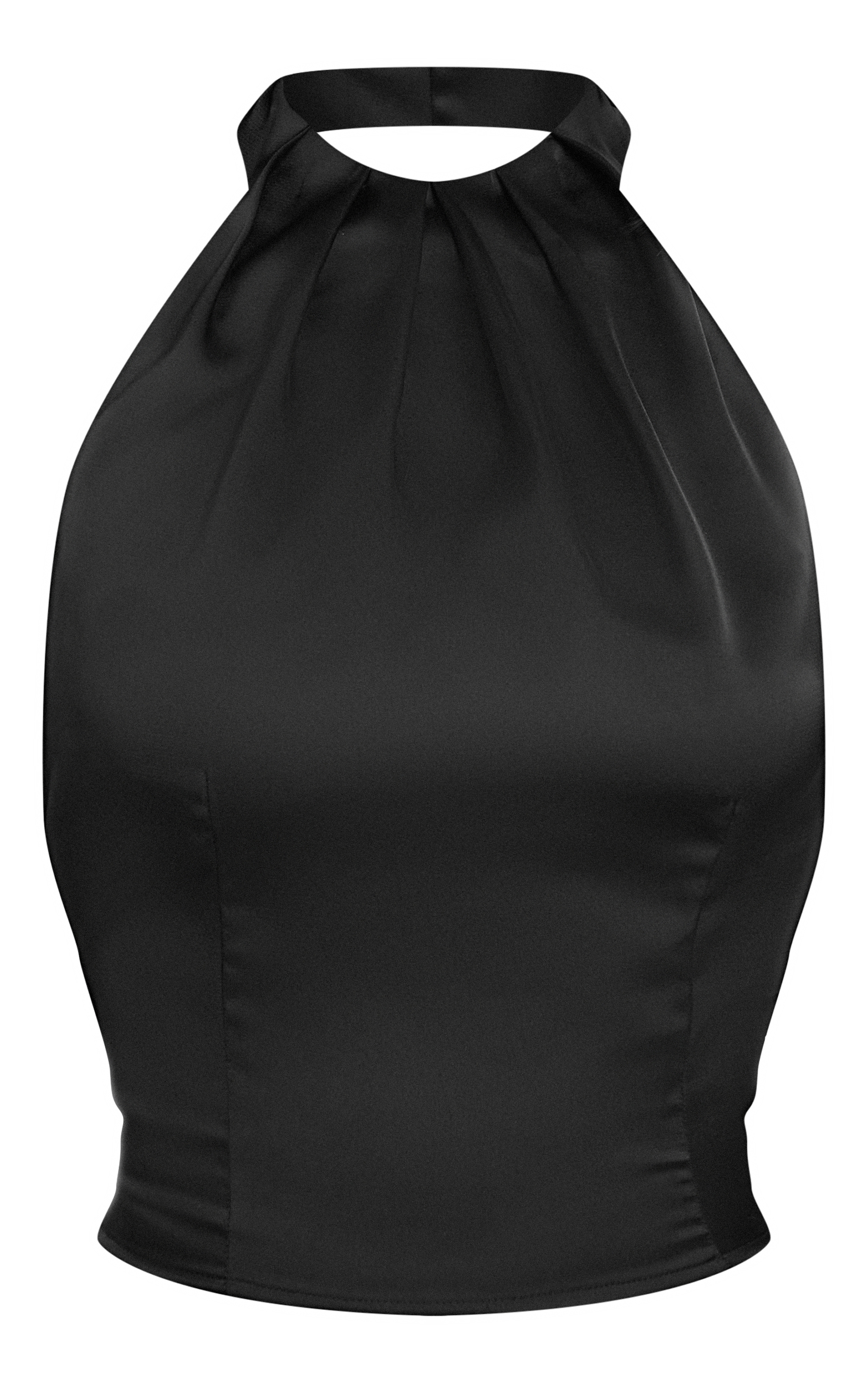 Black Satin Pleated Neck Long Top image 5