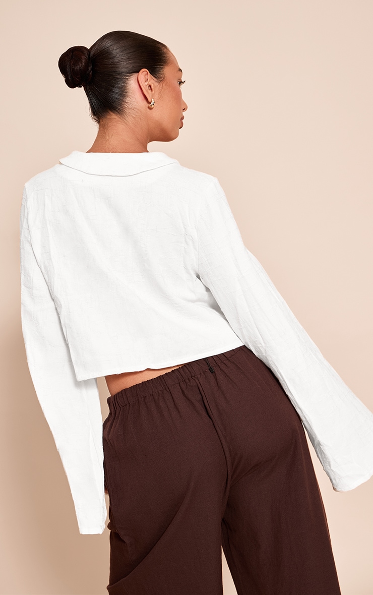 White Textured Lightweight Woven Tie Front Shirt image 2