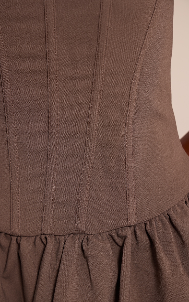 Chocolate Woven Bandeau Corset Frill Hem Mini Dress image 4