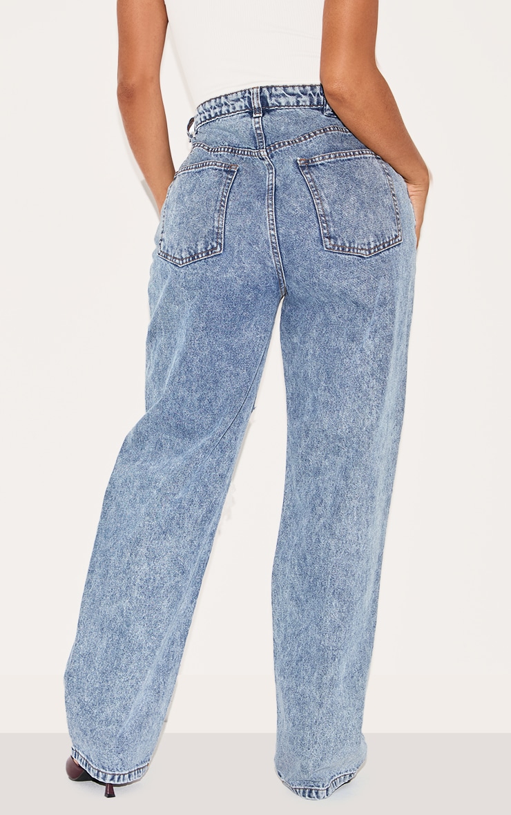 PRETTYLITTLETHING Shape Vintage Wash Extreme Rip Wide Leg Jeans image 3