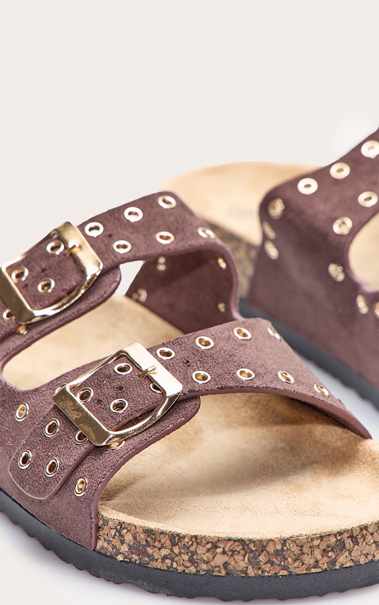 Brown Double Buckle Eyelet Footbed Sandals | Footwear