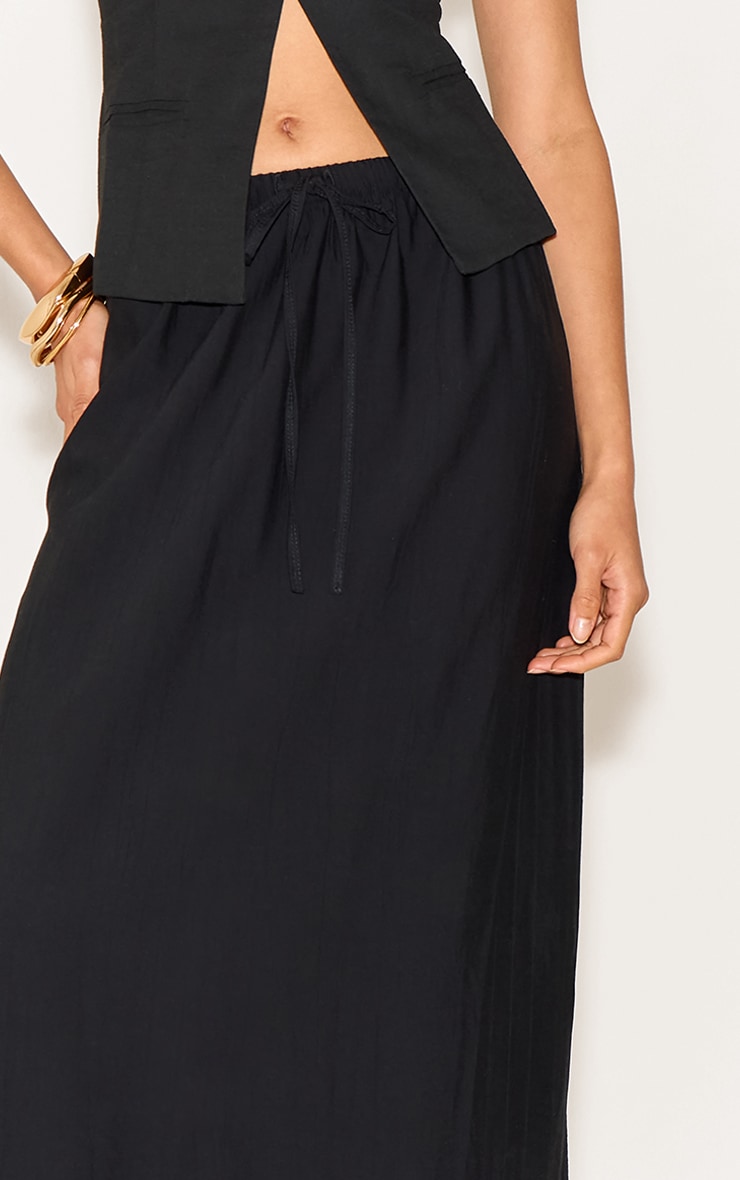 Black Textured Draw String Maxi Skirt image 4