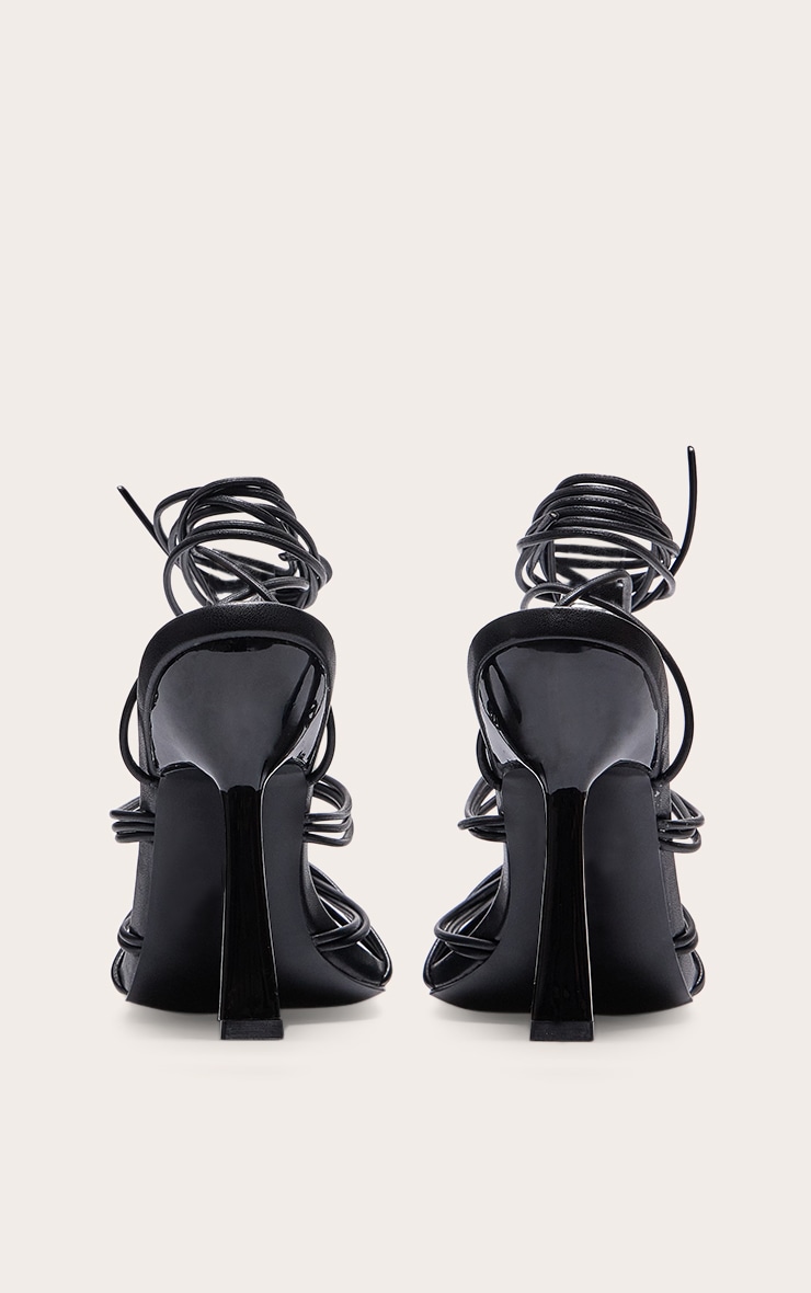 Black Wide Fit Strappy Knot Square Lace Up High Heeled Sandals image 4