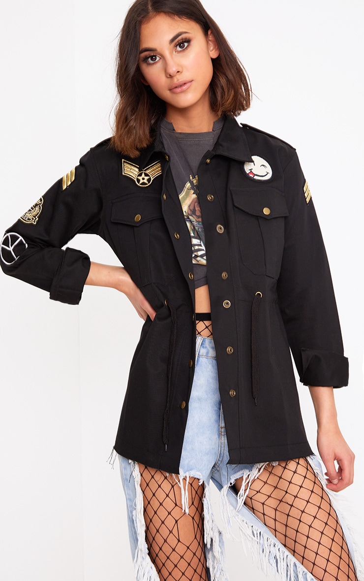 Black Badge Detail Utility Jacket. Coats & Jackets PrettyLittleThing