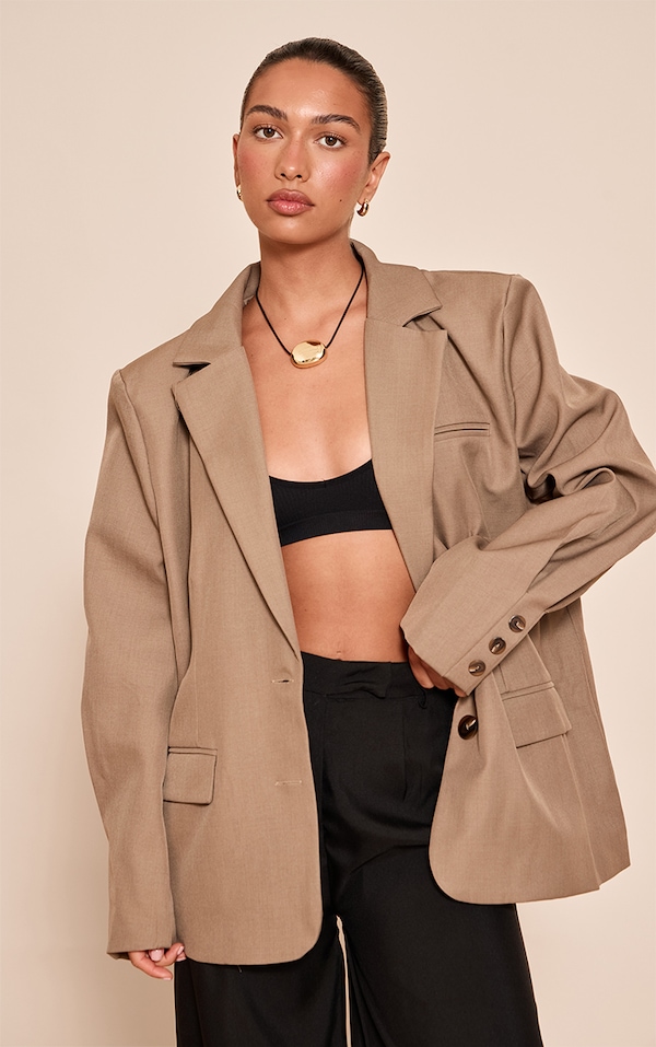 Mocha Super Boxy Sleeve Seam Detail Blazer