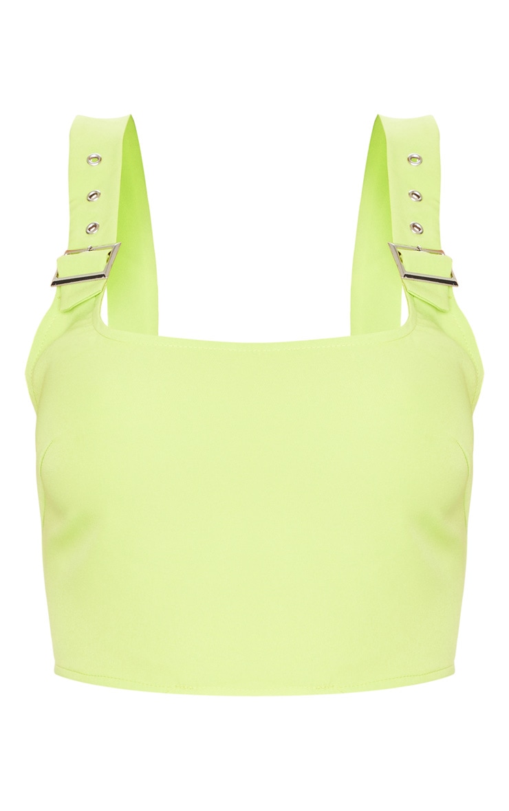 Lime Woven Buckle Strap Crop Top CoOrds PrettyLittleThing USA