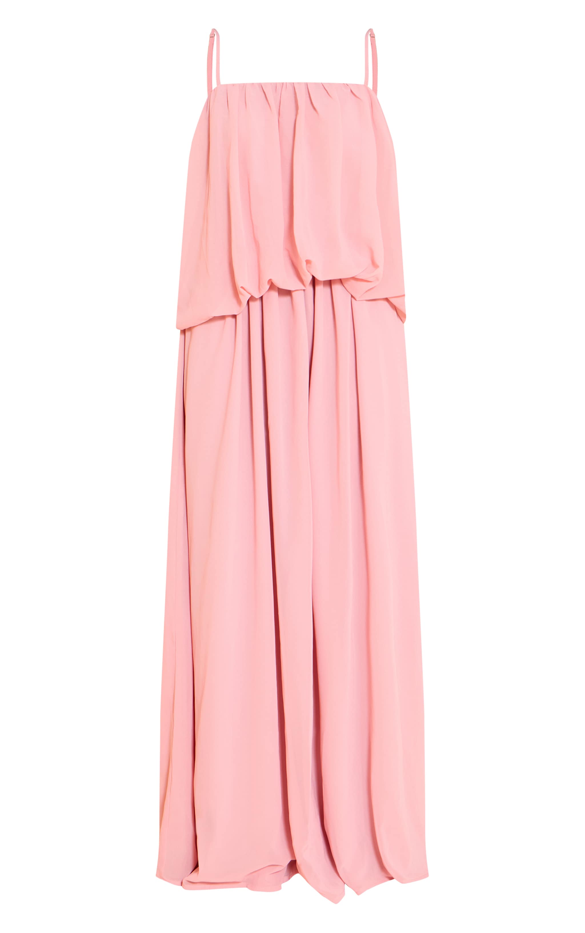 Robe longue en mousseline de soie rose pâle à étage bouffant image 5