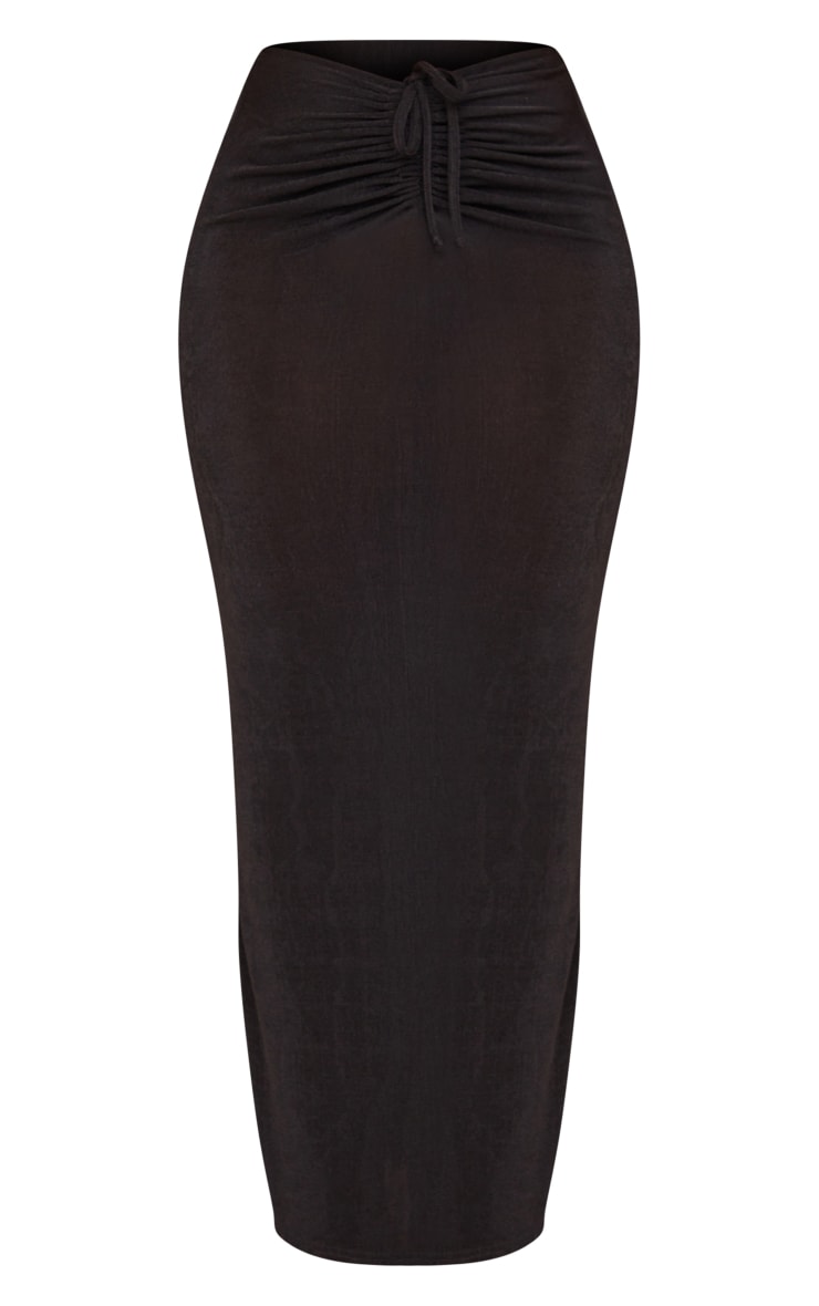 Shape Black Textured Slinky Ruched Waist Maxi Skirt image 5
