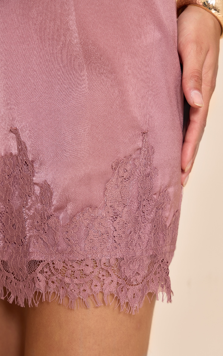 Mauve Satin Lace Trim Mini Skirt image 5