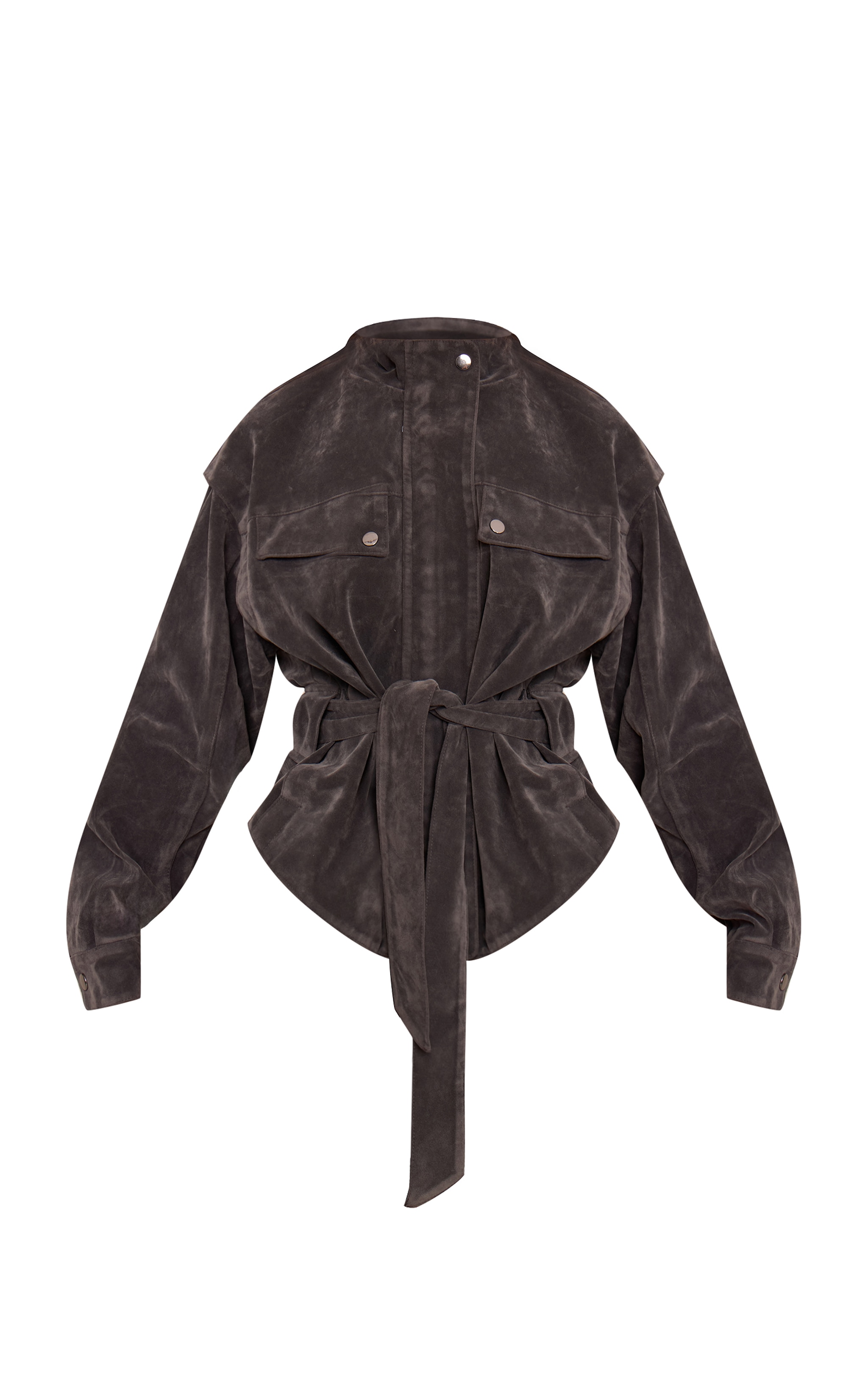 Petite Charcoal Suede Belted Drop Waist Jacket image 5