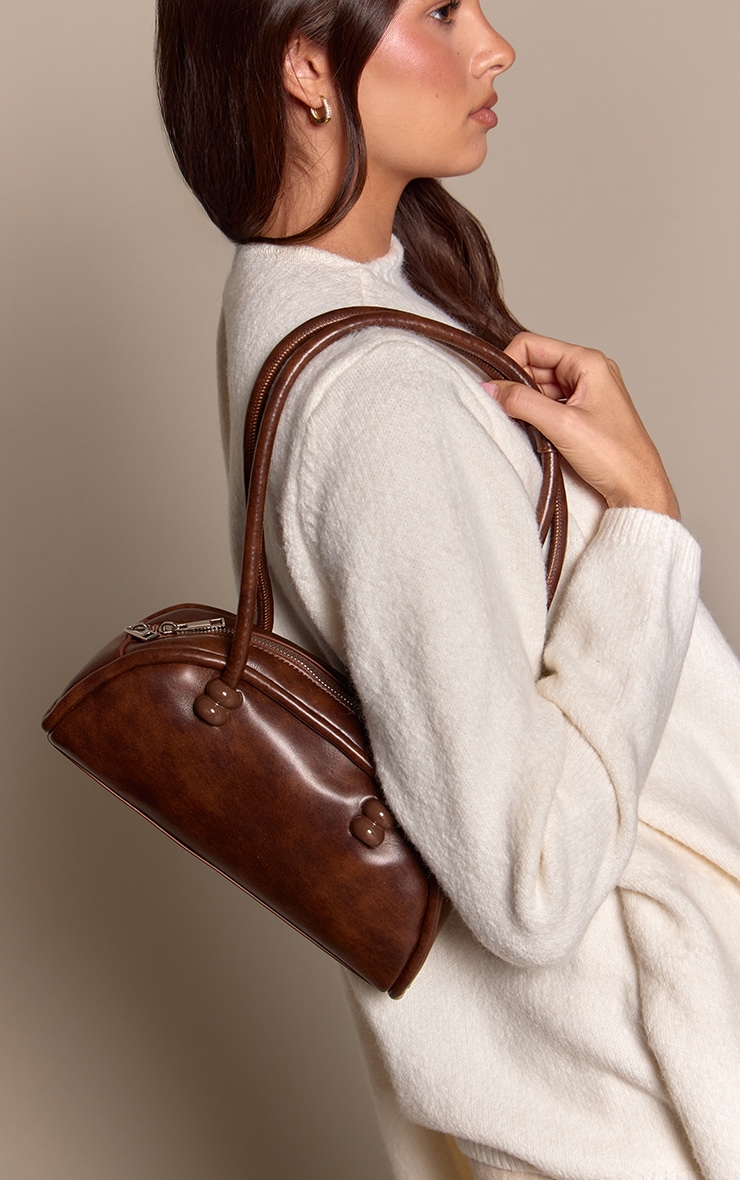 Brown Burnish PU Bowler Shoulder Bag