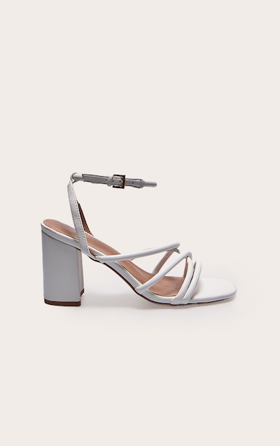 White PU Round Toe Multi Strap Block Heeled Sandals