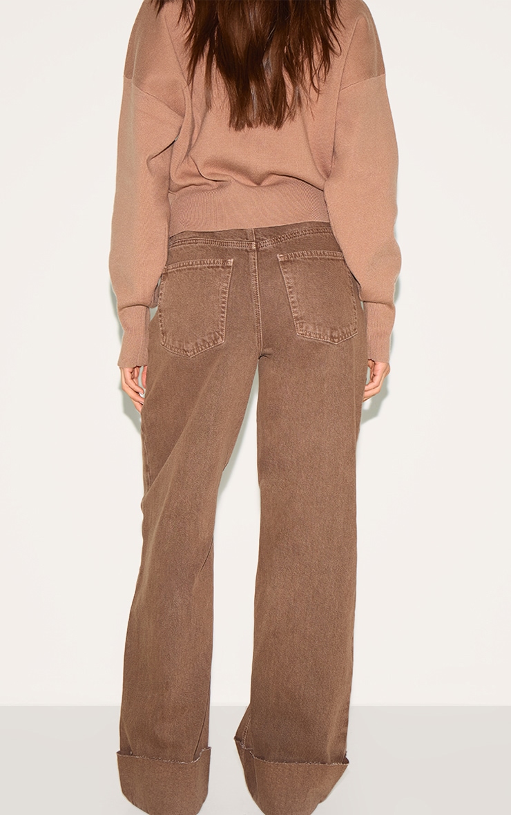 Washed Brown Turn Up Hem Jeans image 3